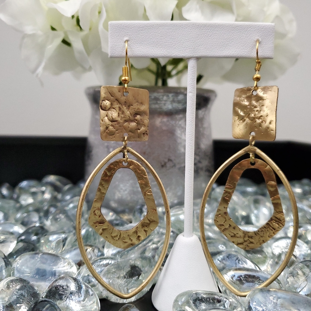 Hammered Worn Gold Large Earrings